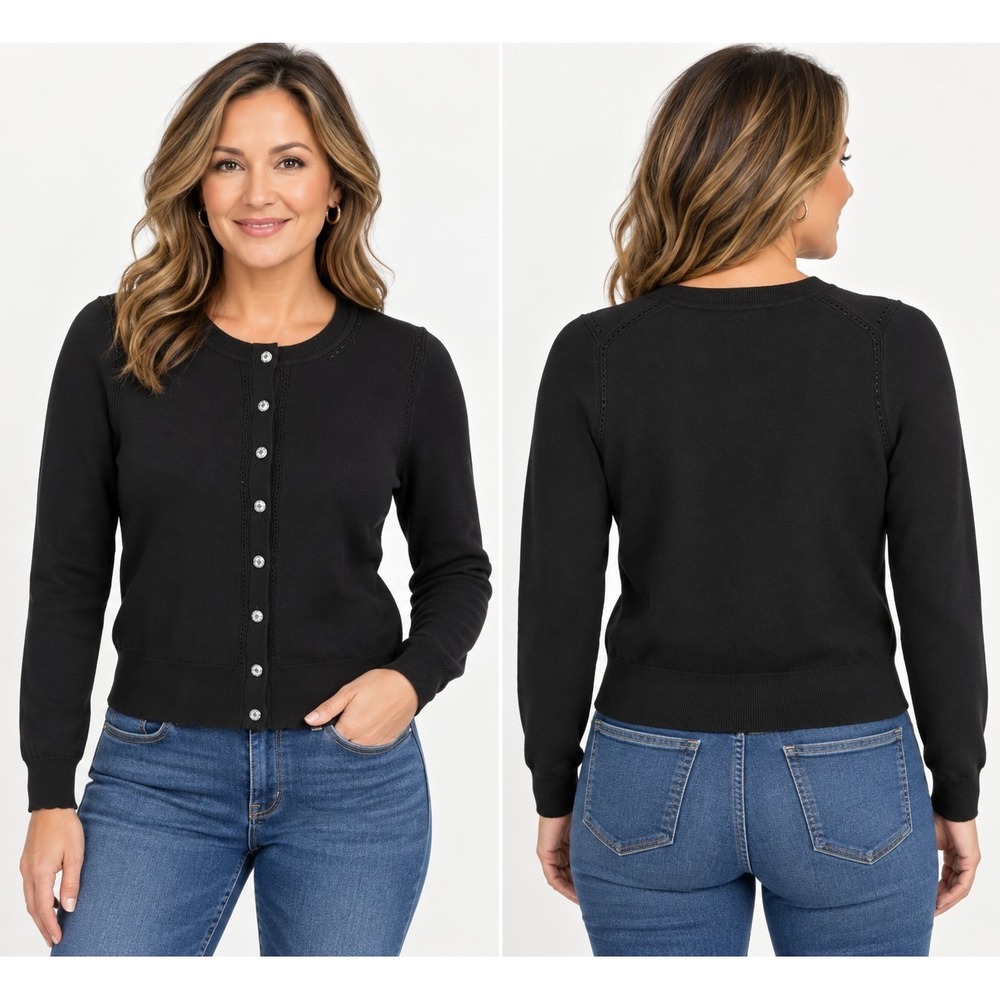 White House Black Market Cardigan Womens S Black Button Tight-Knit NWT Org $89